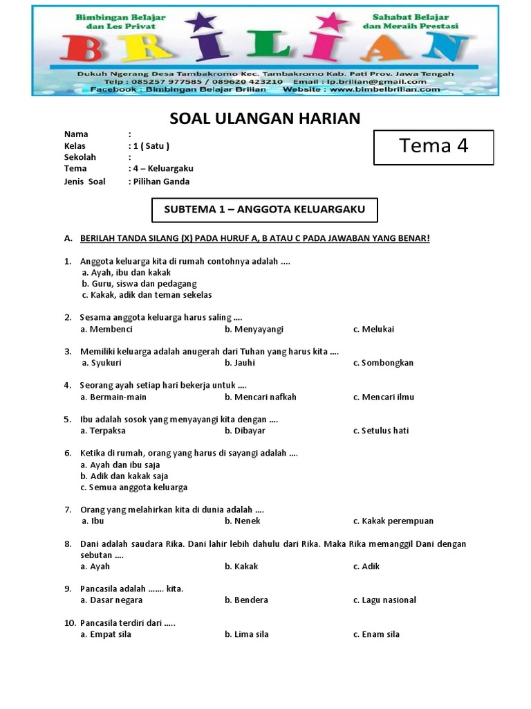 10 Contoh Soal Pilihan Ganda Tentang Family Kelas 1 SD yang Wajib Dikuasai Siswa di Tahun 2026