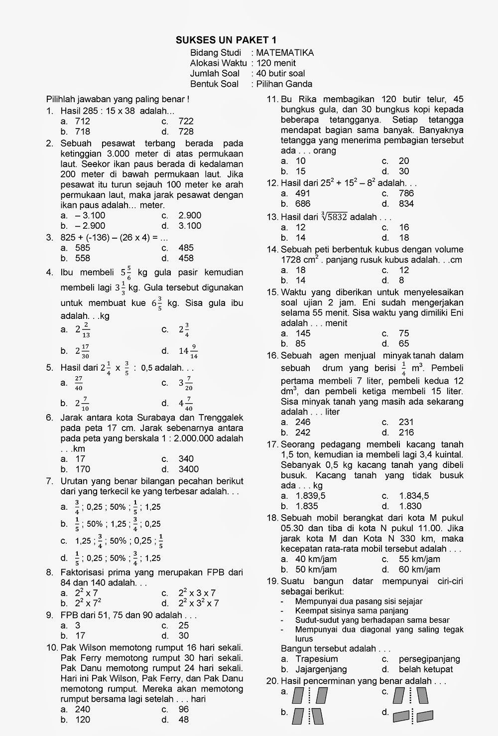 15 Contoh Soal Pilihan Ganda Matematika UAS Semester 1 Kelas 6 Beserta Kunci Jawaban yang Terbukti Sering Muncul