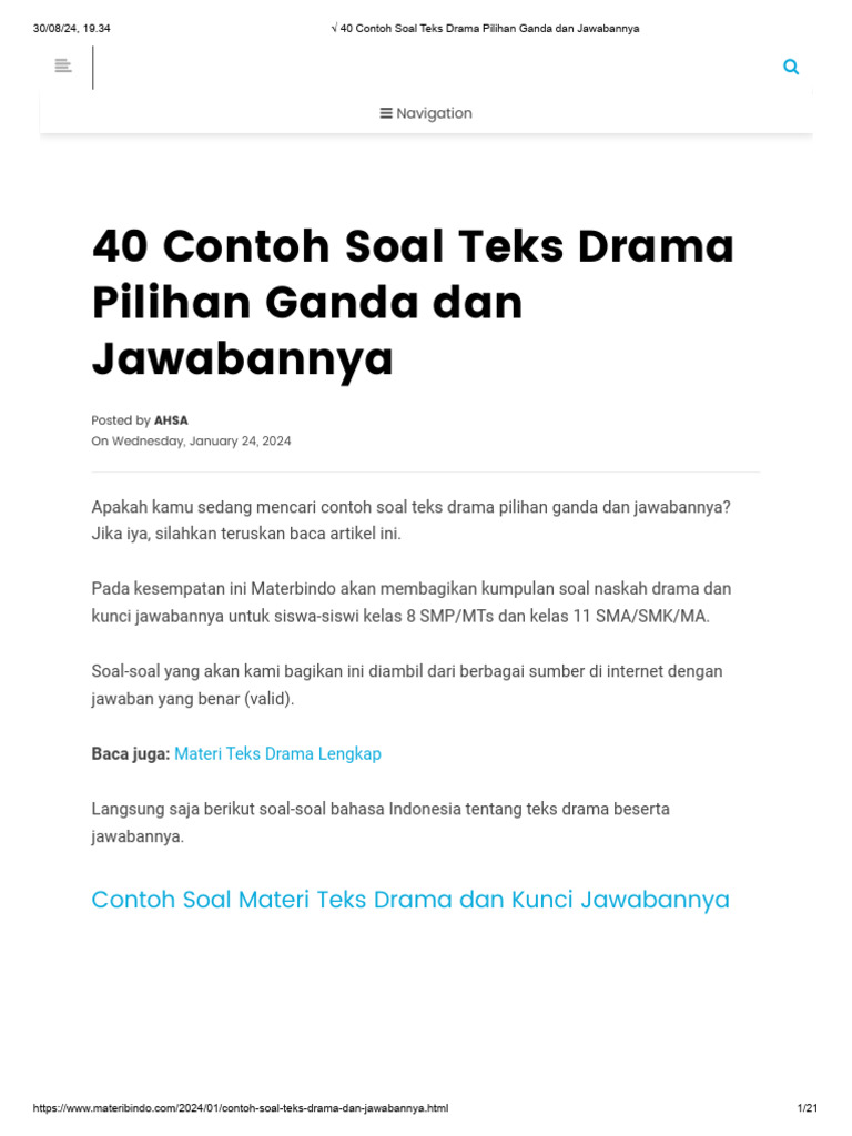 40 Soal Pilihan Ganda Teks Drama Kelas 11 PDF 40 Soal Pilihan Ganda Teks Drama Kelas 11 PDF