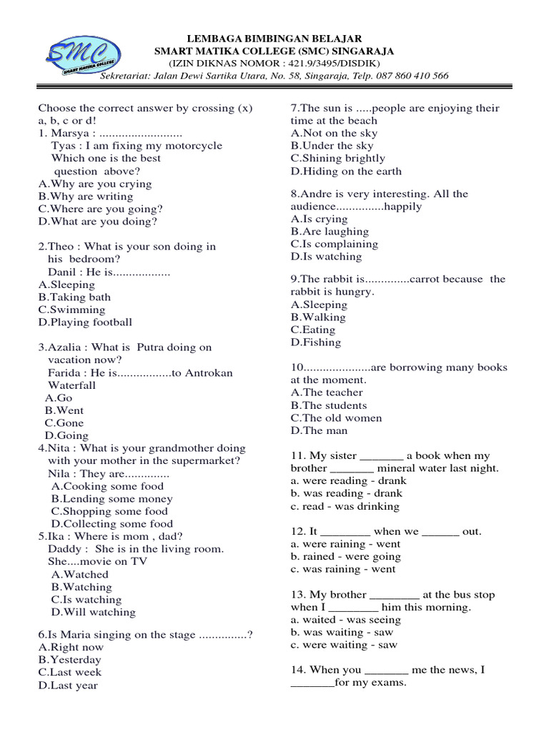 Soal Pilihan Ganda Present Continuous Tense Soal Pilihan Ganda Present Continuous Tense
