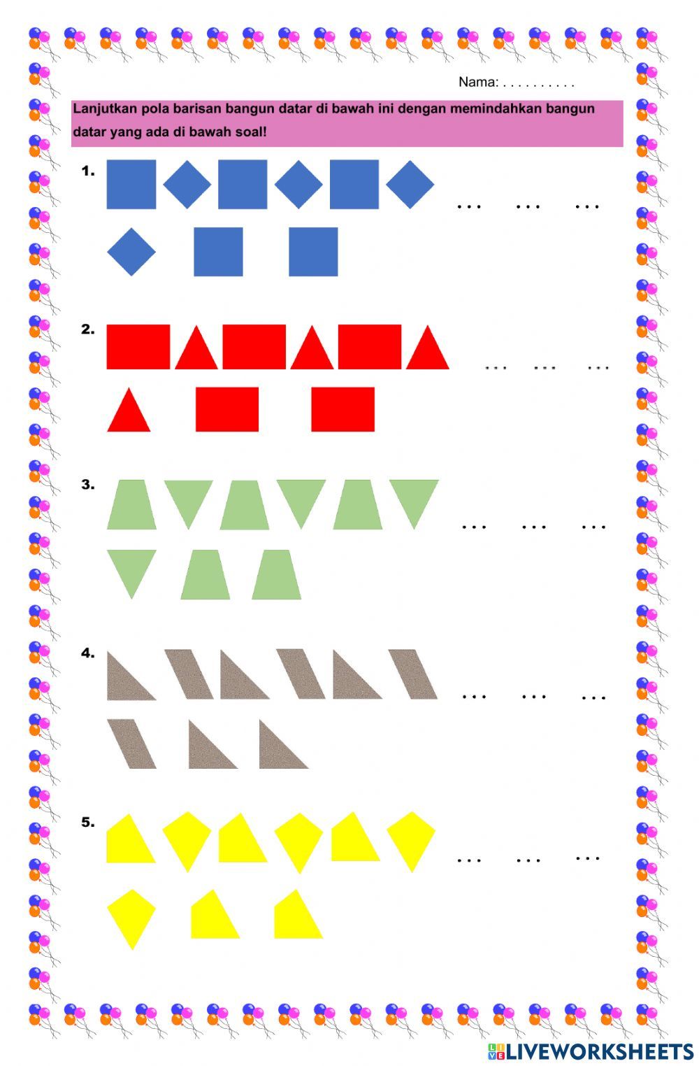 Melanjutkan pola barisan bangun datar Parallelogram template for kids Melanjutkan pola barisan bangun datar Parallelogram template for kids