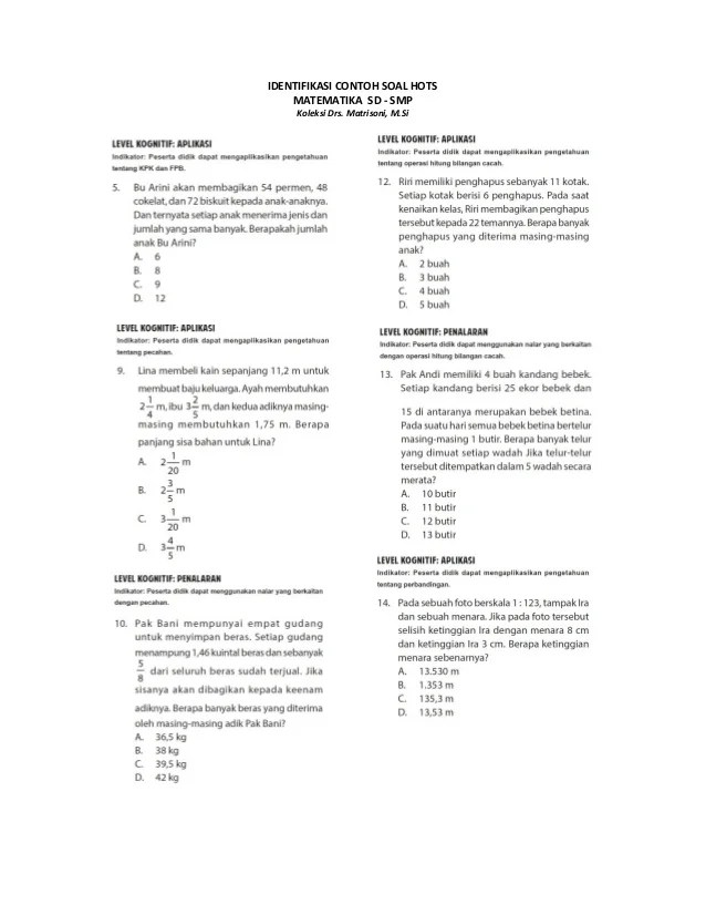 contoh soal hots kelas 2