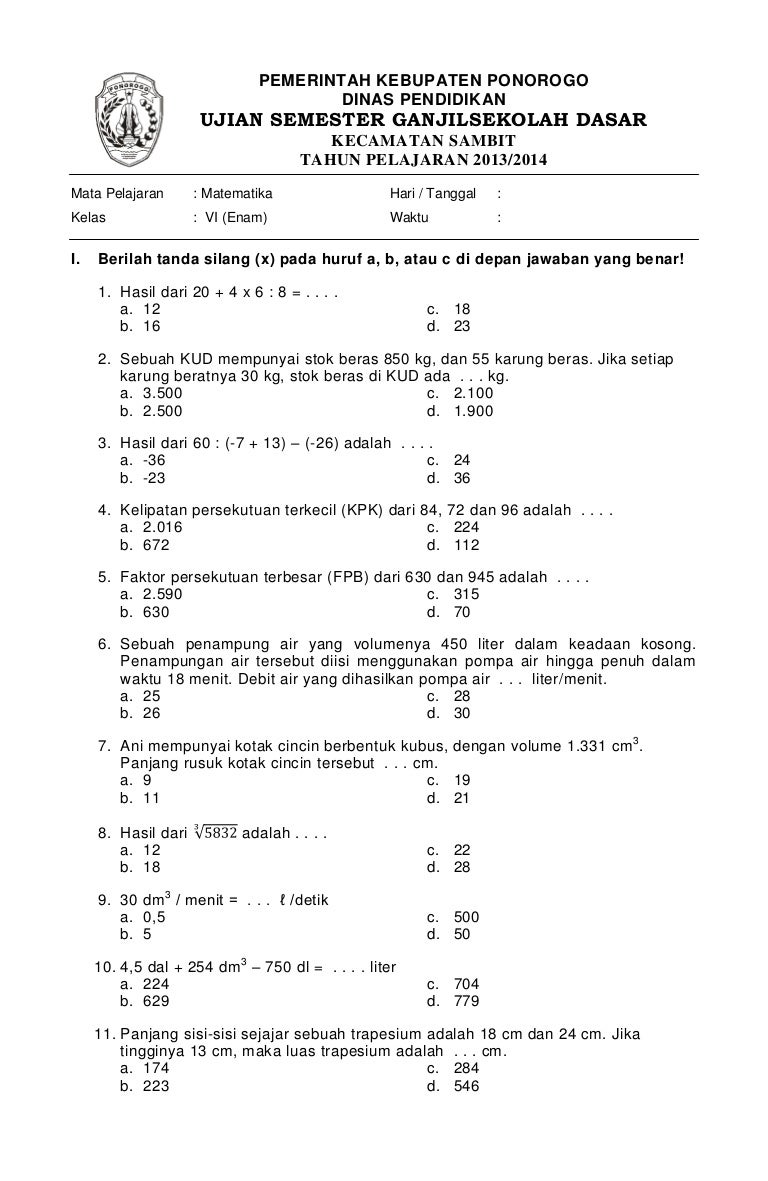 7 Latihan Soal UAS Matematika Kelas 4 Semester 1 Kurikulum 2013 yang Sering Muncul Ujian