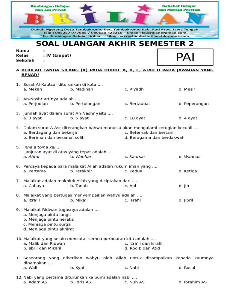 7 Latihan Soal UAS Semester 2 Kelas 4 SD Terbukti Bikin Anak Siap Hadapi Ujian Akhir