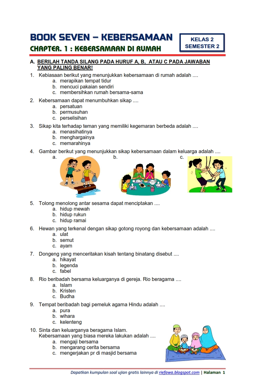 Menggali Potensi Diri Contoh Soal Tema 1 Kelas 1 Subtema 2