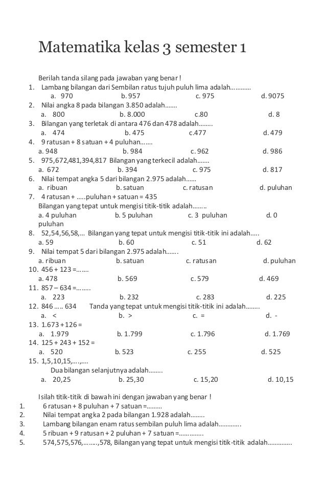 Akhirnya Terkuak 7 Link Download Soal UAS Matematika Kelas 3 Semester 1 Kurikulum 2013 Wajib Dicoba