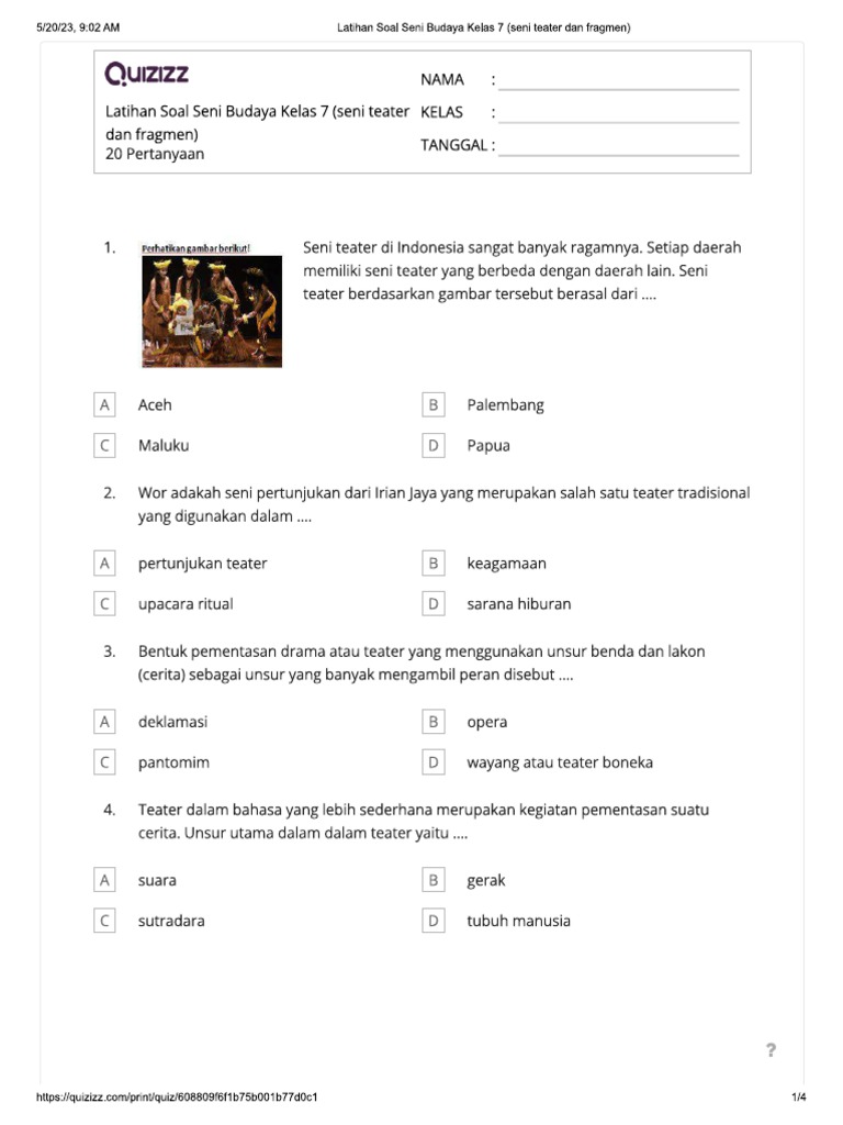 Contoh Soal Pilihan Ganda Seni Teater Kelas 7 Semester 1: 15 Soal Wajib Tahu Sebelum Ujian 2026