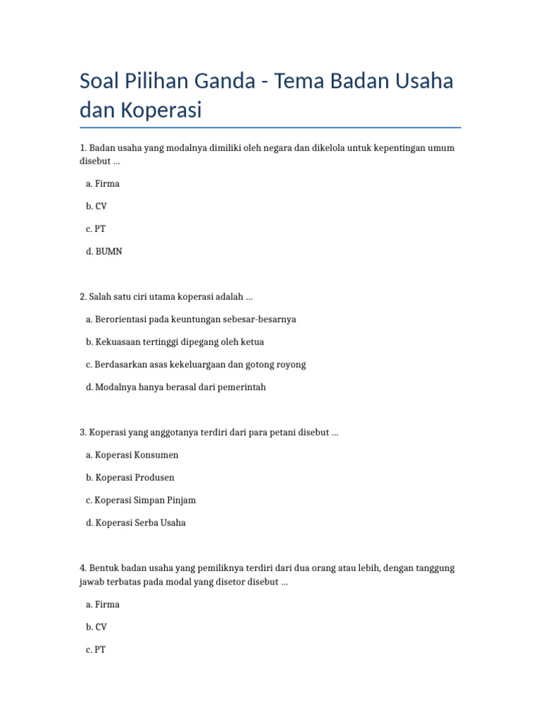 Contoh Soal Pilihan Ganda Tentang Koperasi Beserta Jawabannya Kelas 1 SD yang Wajib Dikuasai Siswa di 2026