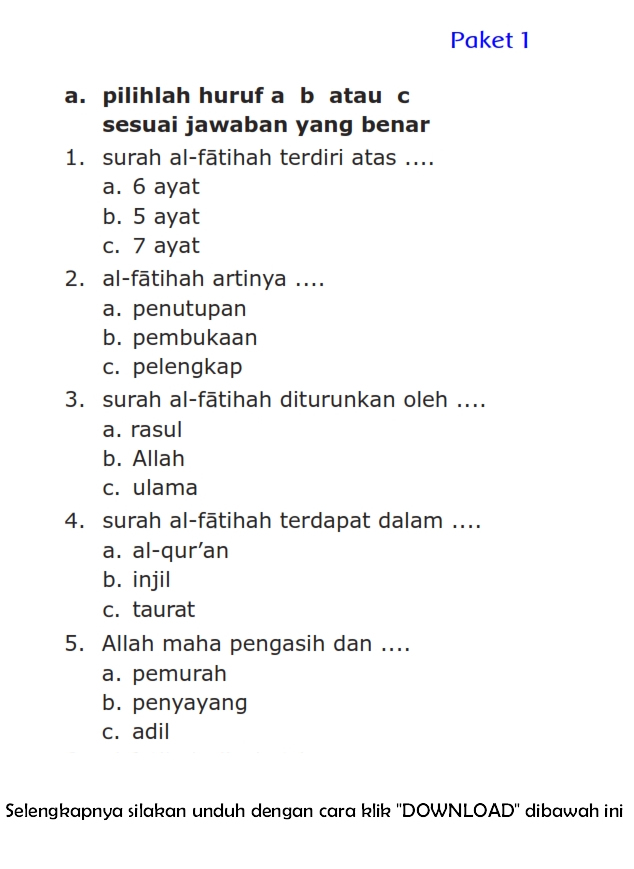Kumpulan Contoh Soal Agama Islam Kelas 1 SD Semester 2 Terbaru Agar Anak Cepat Paham