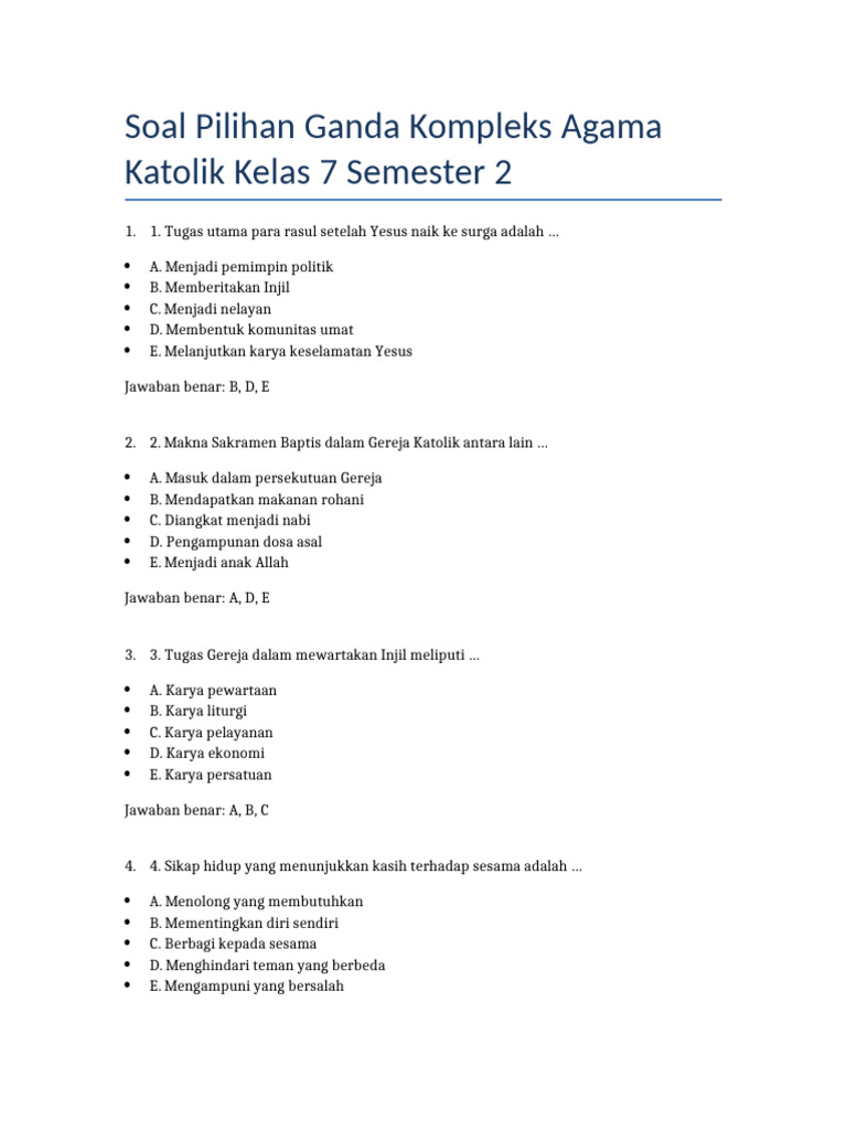 Latihan Soal Agama Katolik UAS Semester 2 Kelas 7 Terbukti Ampuh Raih Nilai Sempurna