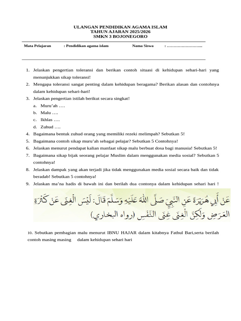 Lengkap! 50 Contoh Soal Agama Islam Semester 1 Kelas 11 Beserta Pembahasannya Agar Nilai A