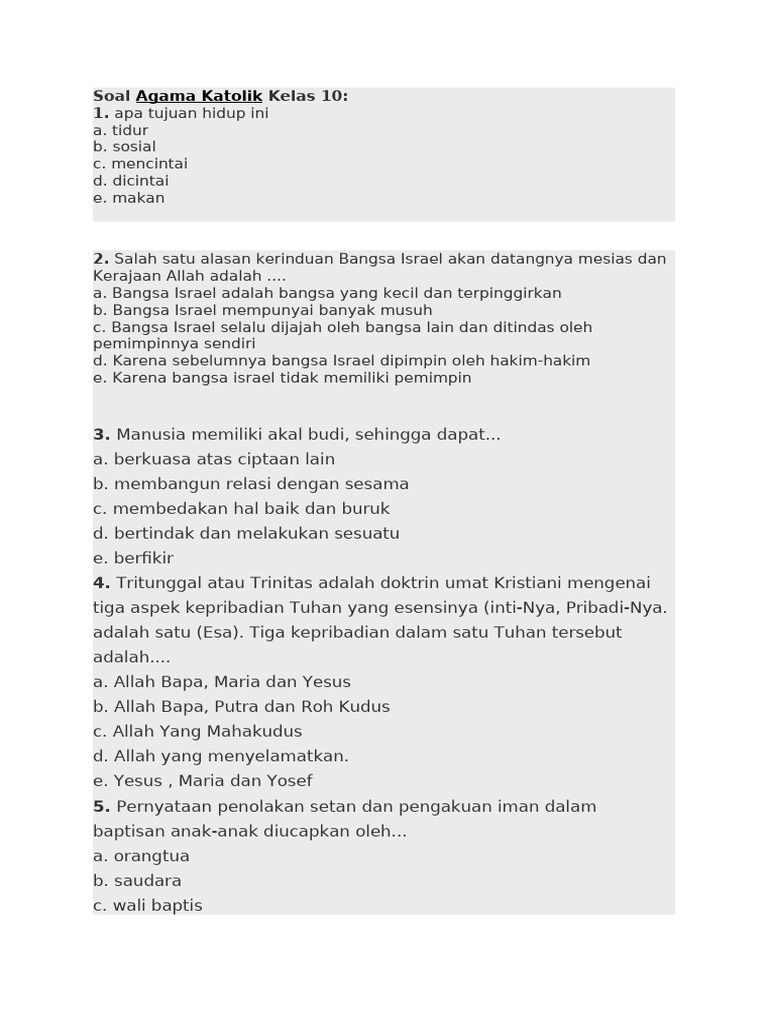 Lolos Ujian dengan Mudah! Bocoran Soal Agama Katolik Kelas X SMK Semester 2 Terbaru