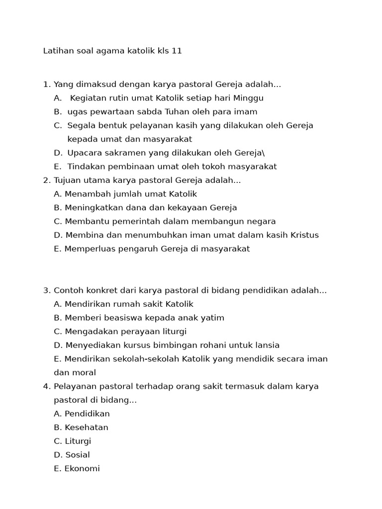 Lolos Ujian dengan Mudah Lewat Kumpulan Contoh Soal Agama Katolik Kelas 11 Semester 1