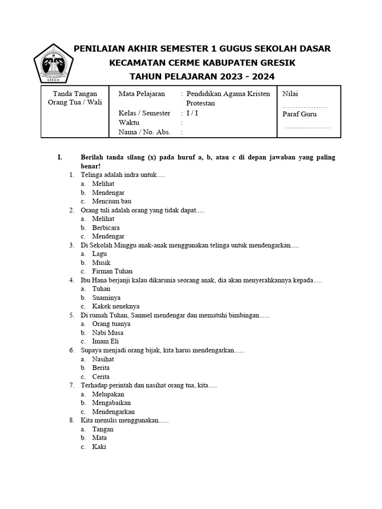 Rahasia Lulus Nilai Sempurna Soal Agama Kelas 1 Pas 2 K13 www.sekolahdasar.net Terbaru
