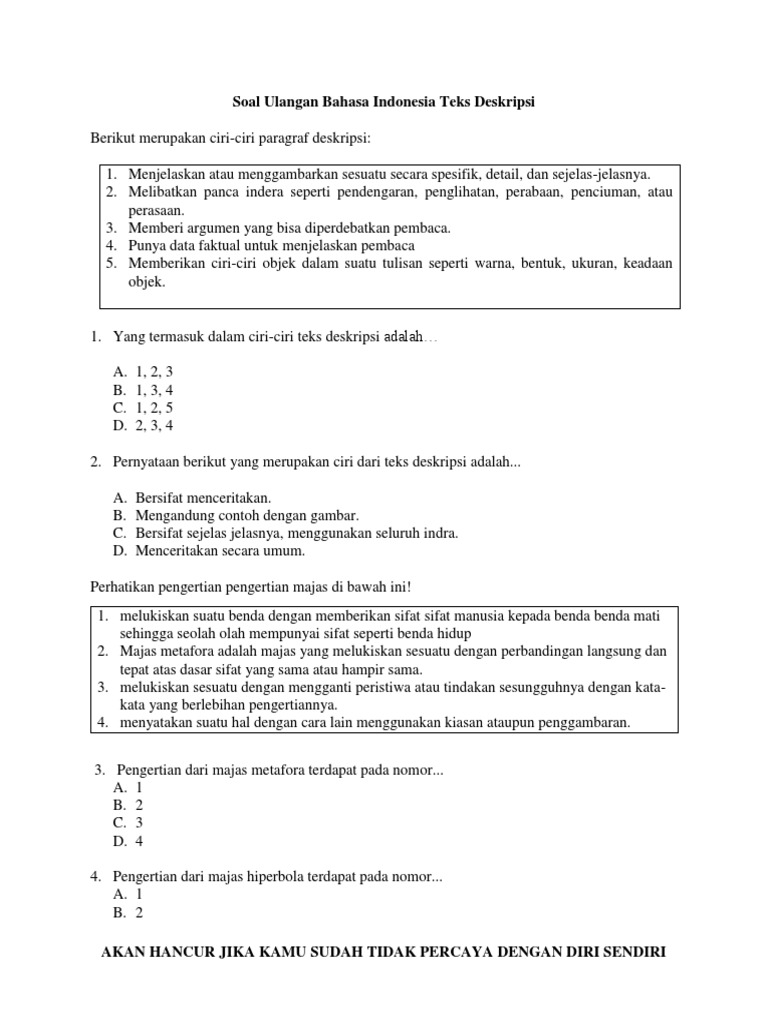 Soal Ulangan Teks Deskripsi Kelas 7 PDF